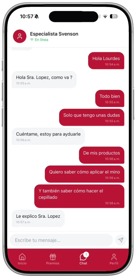 App Svenson en un iPhone: chat con tu especialista capilar