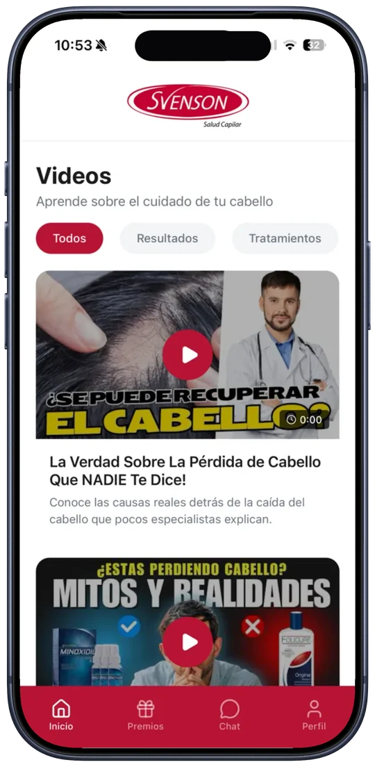 App Svenson en un iPhone: videos sobre el cuidado del cabello